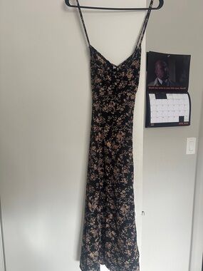 Black Floral Whimsigoth Slip Dress with Tan Rose Print